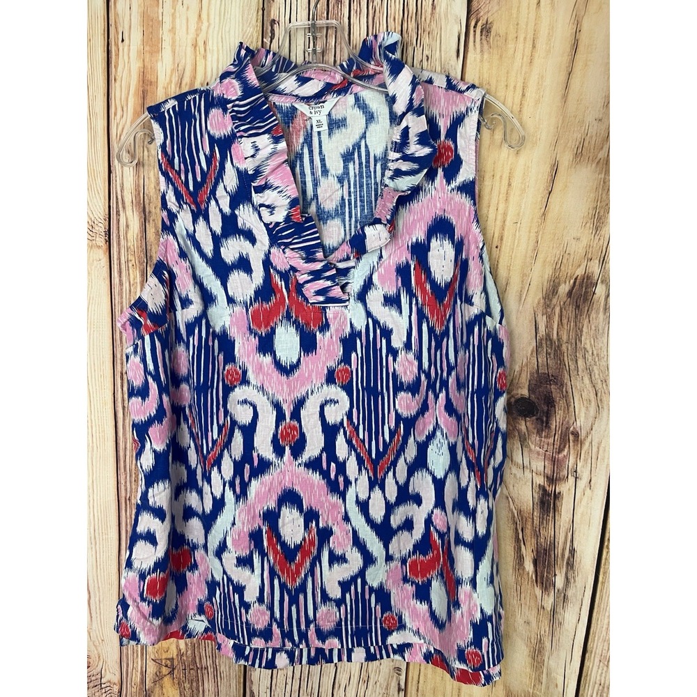 Crown And Ivy Womens Size Extra Large Sleeveless Top Ruffle V Neck